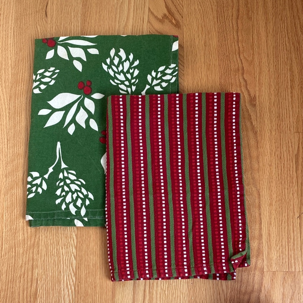 Set of 2 TAG Festive Green and Red Dish Towel Set